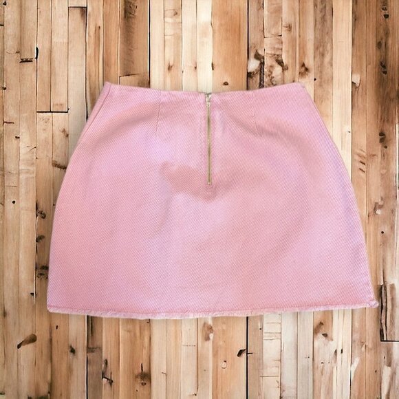Urban Outfitters Mercy Pink Denim Raw Edge Mini Skirt Size Small - Picture 5 of 12